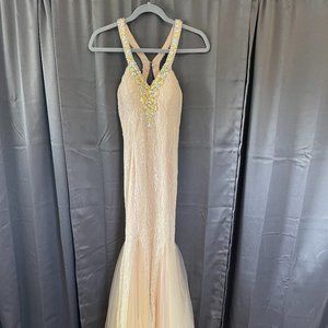 Tan and Gemstone Prom Dress